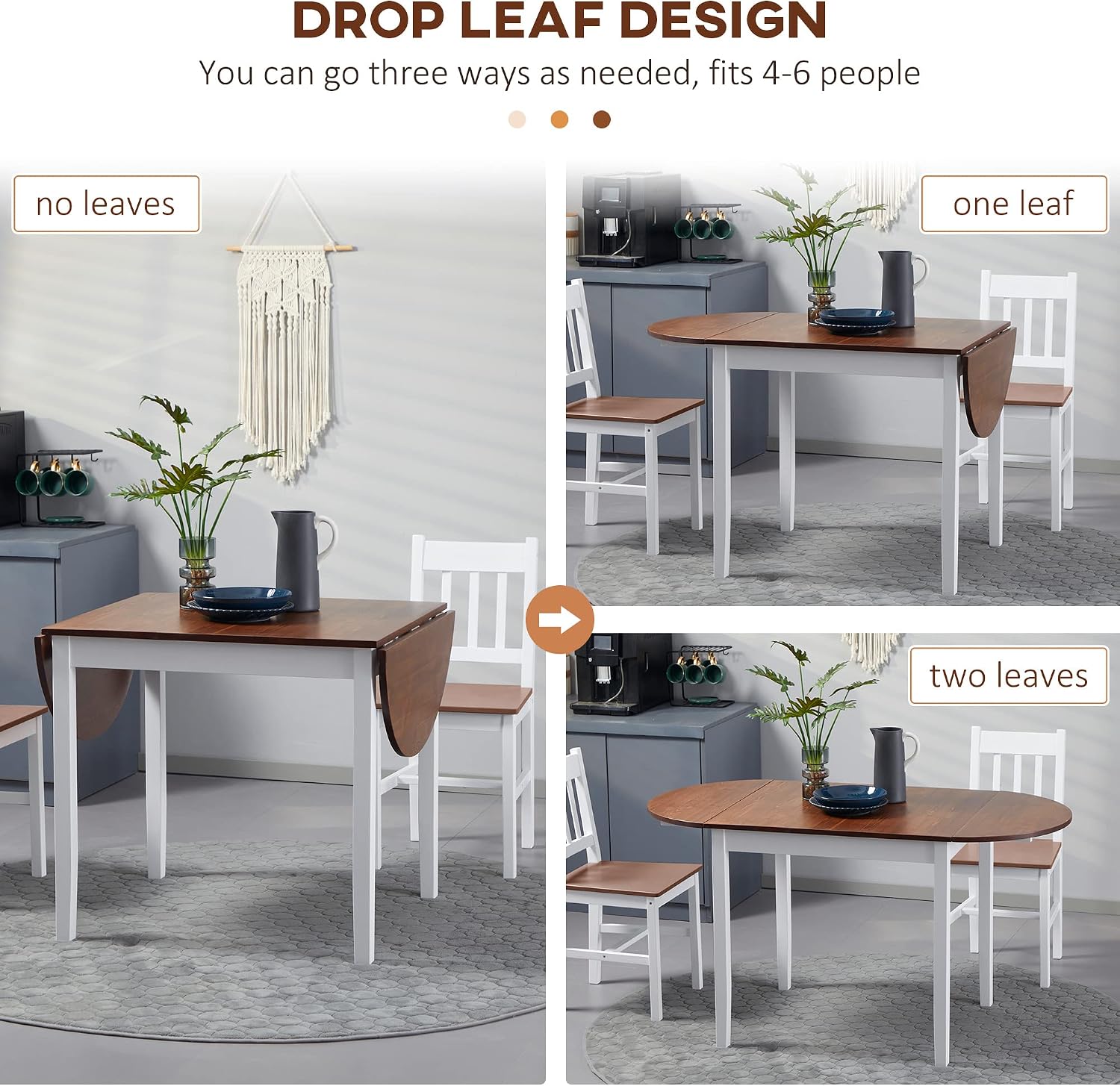 HOMCOM 55' Solid Wood Kitchen Table for 4-6 People, Oval Drop Leaf Tables for Small Spaces, Folding Dining Table, Brown