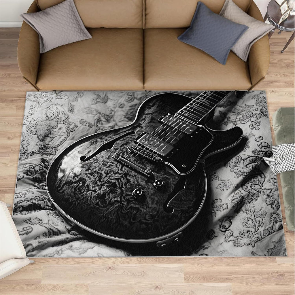 Guitar Rugs for Bedroom - 5x7 Rug, Vintage Guitars Area Rugs for Living Room, Musical Instrument Washable Carpet, Guitars Rug, Boys Room Carpet - Guitar Home Decor & Gift