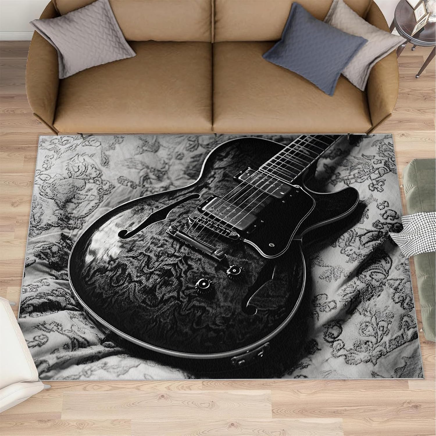 Guitar Rugs for Bedroom - 5x7 Rug, Vintage Guitars Area Rugs for Living Room, Musical Instrument Washable Carpet, Guitars Rug, Boys Room Carpet - Guitar Home Decor & Gift