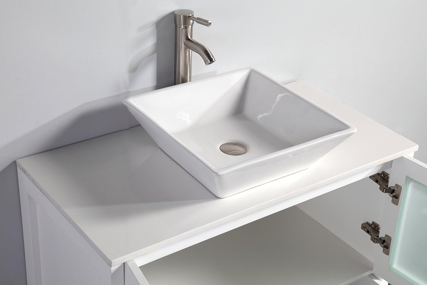 Vanity Art 30 Inch Vessel Single Sink Bathroom Vanity Cabinet with 1 Mirror, Engineered Marble Top Bathroom Cabinet Compact Set with 2 Dovetail Drawers and Soft Closing Doors, VA3130-W