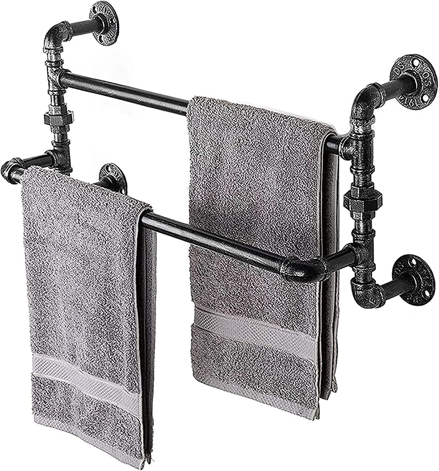 Pipe Black Towel Bar Wall Mounted Extra Long Bathroom Hardware,Double Towel Bar Oil Rubbed Bronze,Industrial Pipe Towel Bar Wall Mounted Hand Towel Bars 25inch
