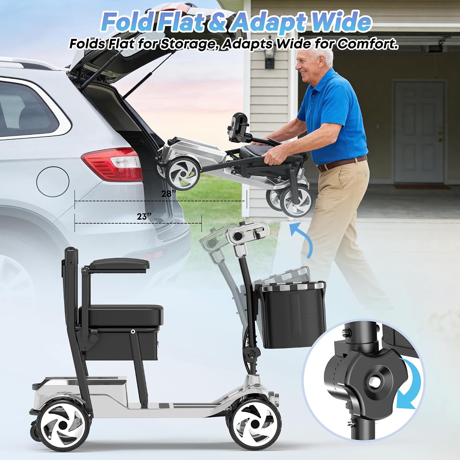 Mobility Scooters, Lightweight Electric Scooters for Seniors&Adults | 49lb Aluminum Frame with Removable Battery, Foldable Motorized Scooters for Trips, Shopping, Daily Use, Bright Silver, 10 Ah