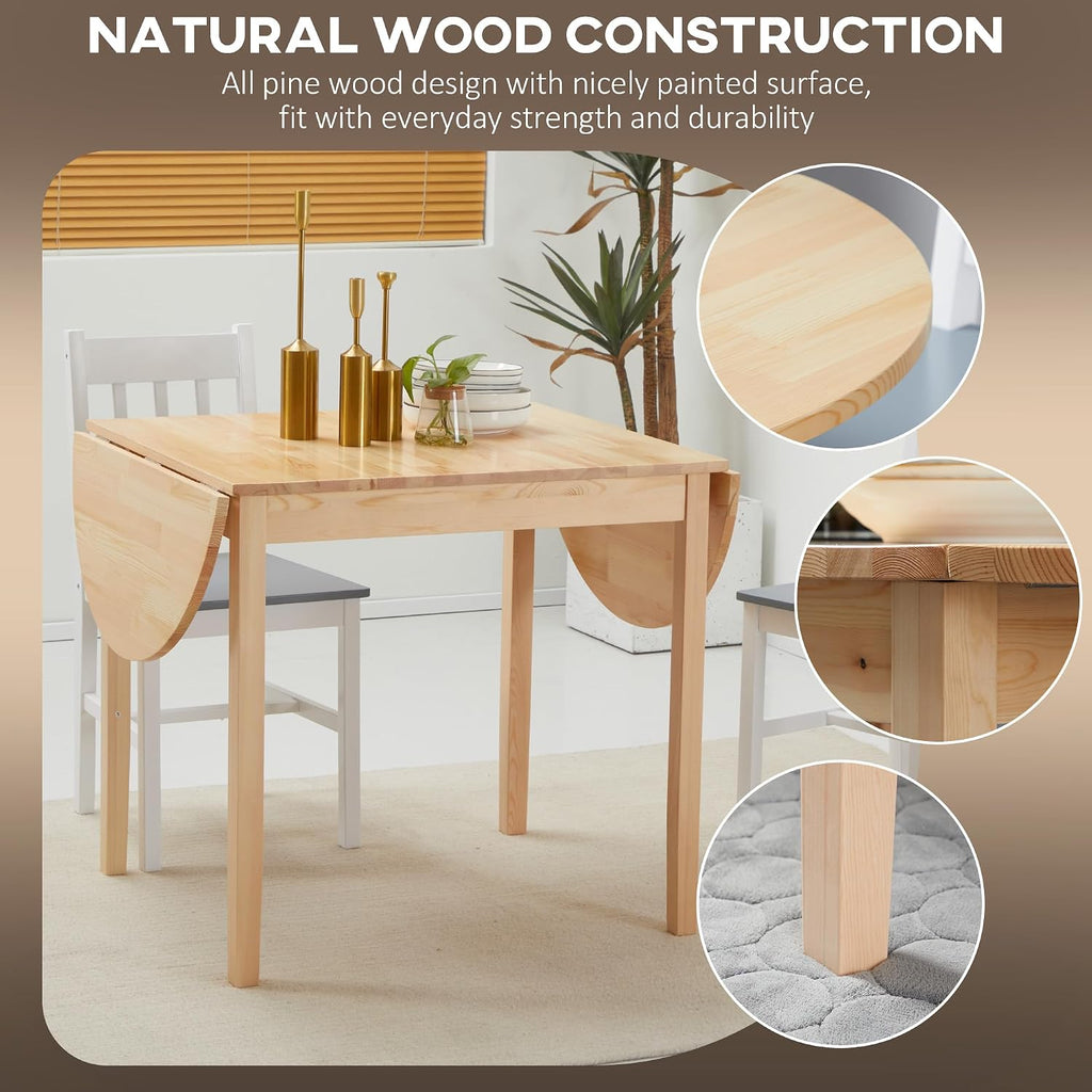 HOMCOM 55' Solid Wood Kitchen Table for 4-6 People, Oval Drop Leaf Tables for Small Spaces, Folding Dining Table, Natural