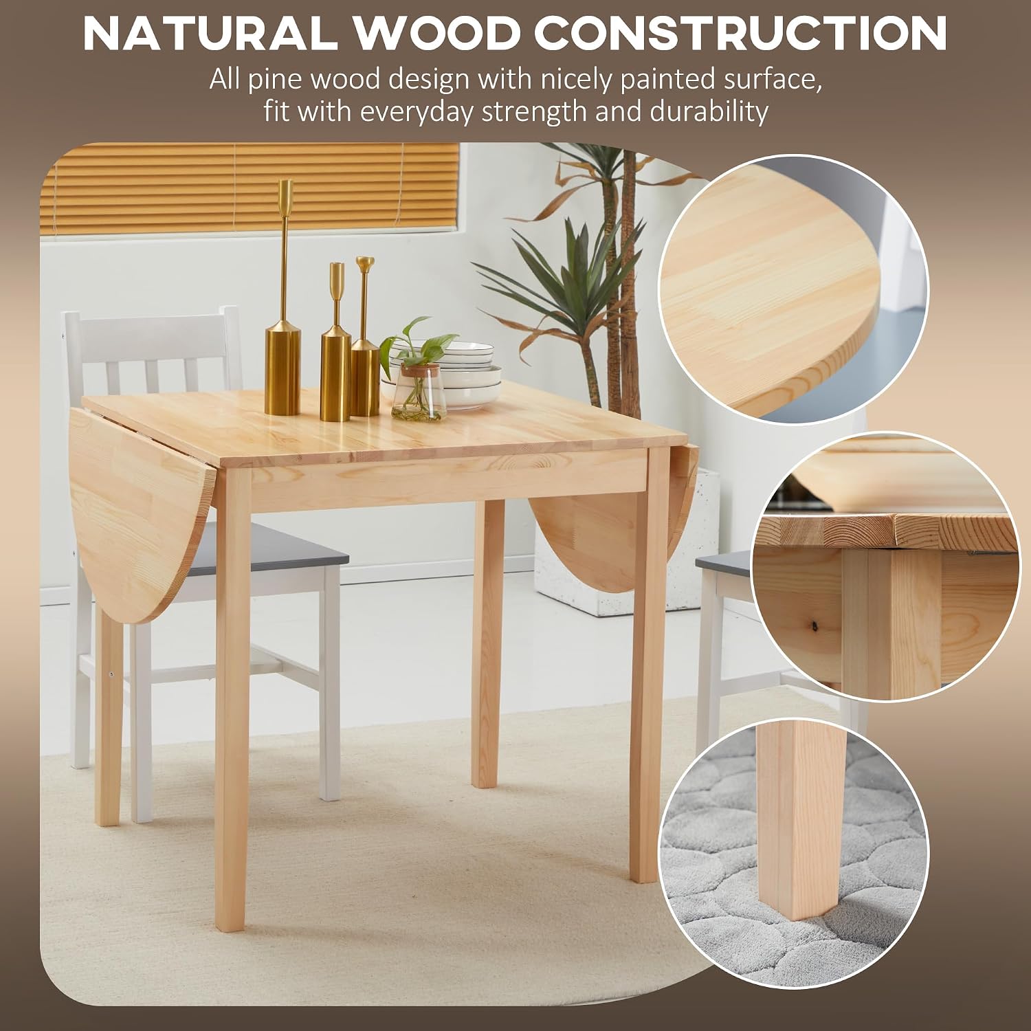 HOMCOM 55' Solid Wood Kitchen Table for 4-6 People, Oval Drop Leaf Tables for Small Spaces, Folding Dining Table, Natural