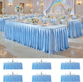 6 Pack 6FT Blue Satin Tablecloths for Rectangle Tables - Shiny Spandex Party Table Cover with Pleated Table Skirt, No-Wrinkle & Glossy Wedding Tablecloth One-Piece for Birthday Baby Shower Banquet