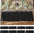 8 Pack 8ft Black Satin Tablecloths Rectangular - Shiny Spandex Party Table Cover with Pleated Table Skirt, No-Wrinkle & Glossy Wedding Tablecloth One-Piece for Birthday Baby Shower Banquet Ceremony