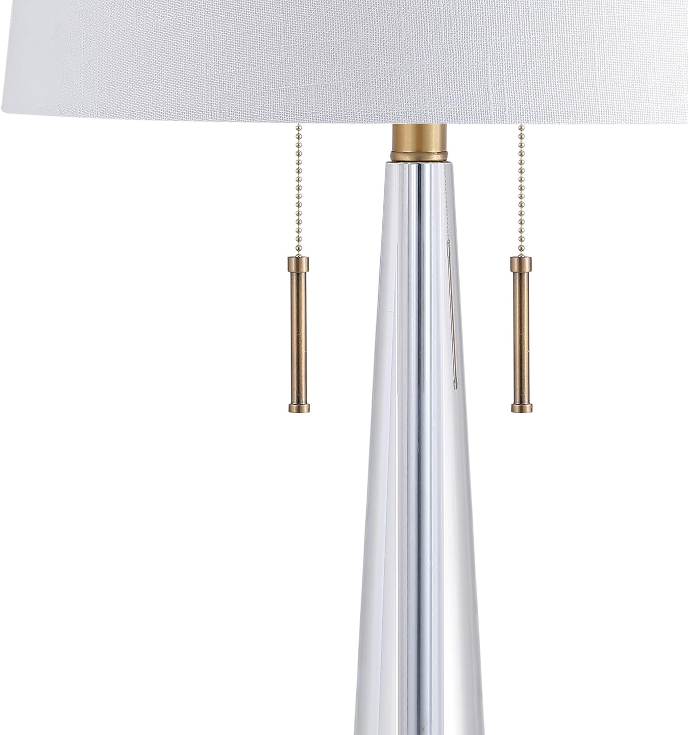 JONATHAN Y 29.5' Clear/Brass Gold 2-Light Crystal LED Table Lamp, Contemporary Glam Bedside Lamp for Living Room, White Linen Drum Shade, Pull Chain, LED Bulbs Included JYL2018A