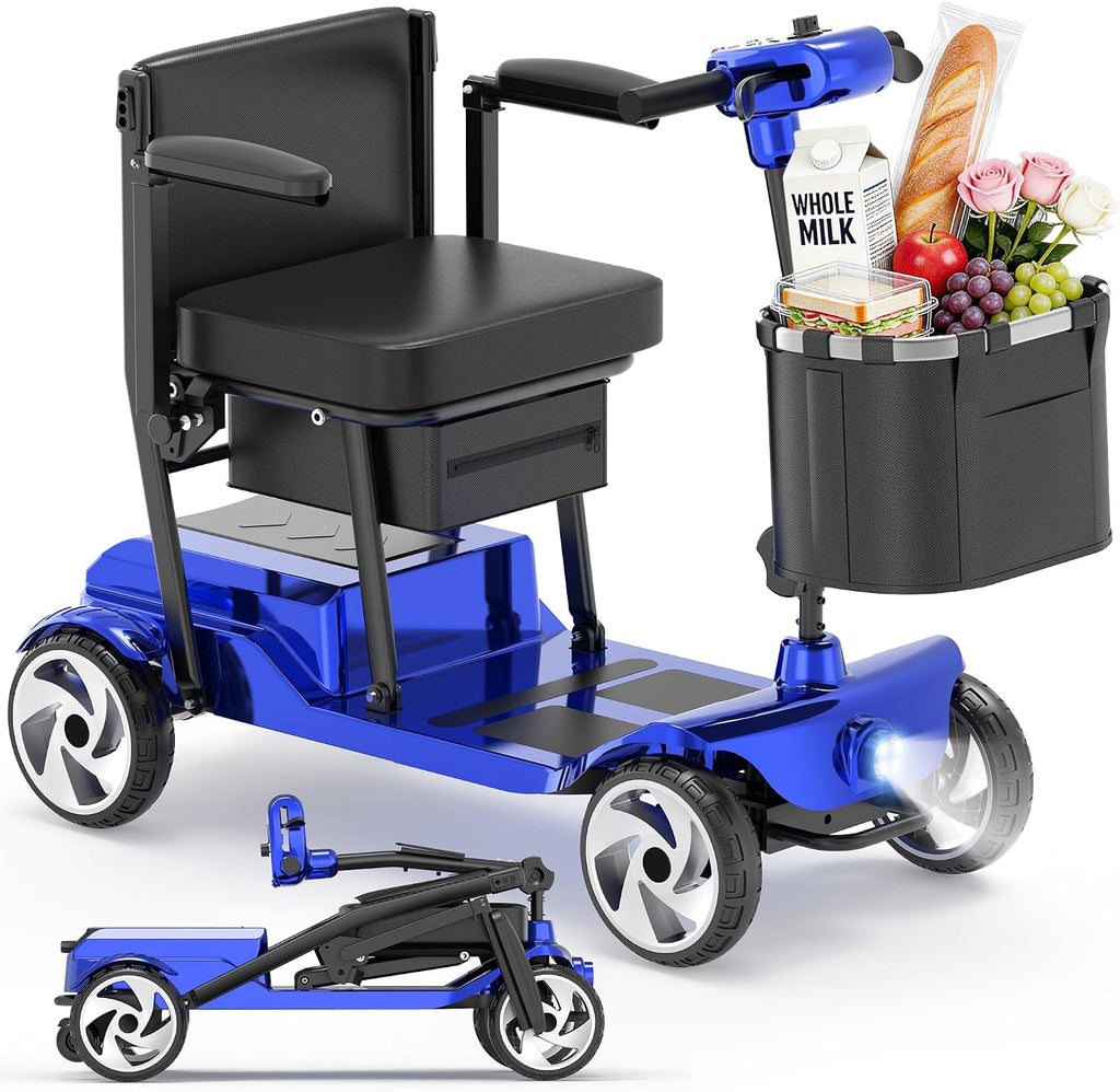 Mobility Scooters, Lightweight Electric Scooters for Seniors&Adults | 49lb Aluminum Frame with Removable Battery, Foldable Motorized Scooters for Trips, Shopping, Daily Use, Royal Blue, 10 Ah