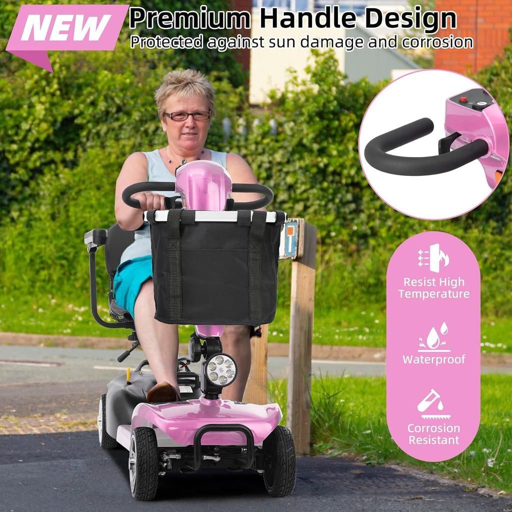 20 Miles 4 Wheels Mobility Scooter for Seniors/Adults Up to 300LBS,350W Electric Wheelchair Detachable Lithium Battery,Dual Baskets,Rotating Seat,with Taillight, USB Charging, Pink