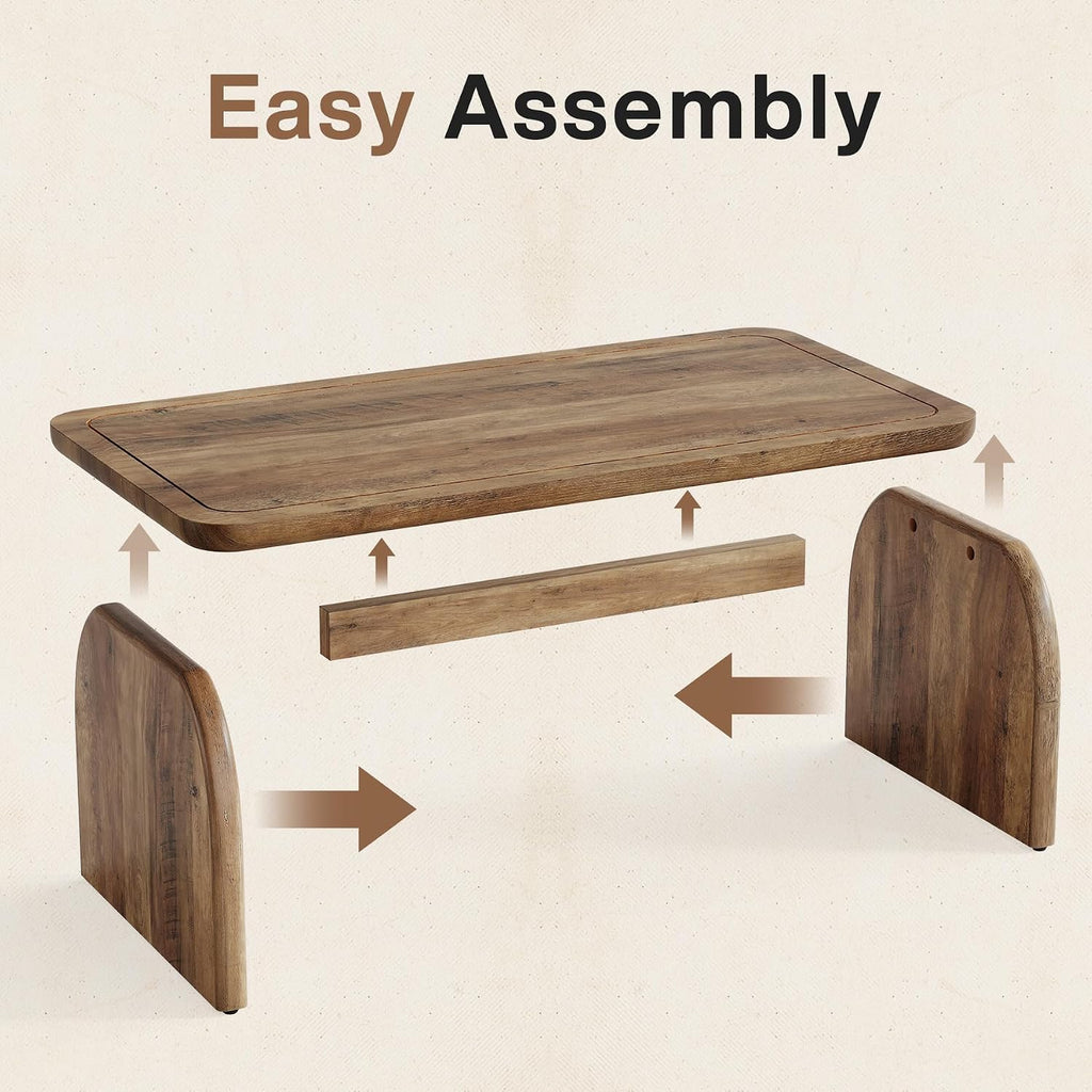 Tribesigns Coffee Table for Living Room, 47-Inch Farmhouse Rectangule Center Table with Rounded Corners, Mid-Century Modern Low Large Cocktail Tea Furniture, Easy Assembly (Rustic Brown)