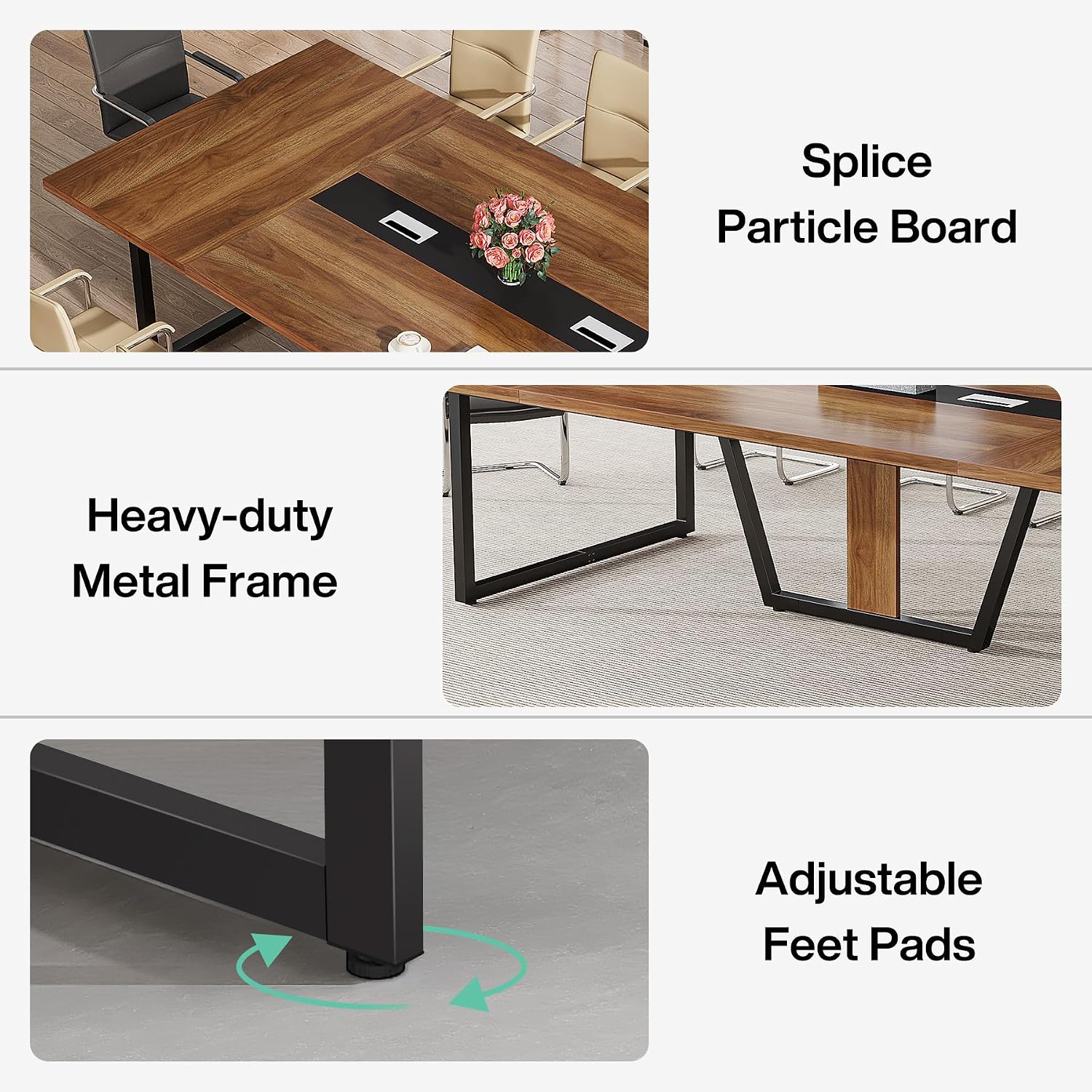 Tribesigns 8FT Conference Table, 94.49 L x 47.24 W x 29.53 H Inches Large Meeting Podcast Table for 10 People, Business Style Wooden Training Table with Strong Metal Frame for Office Conference