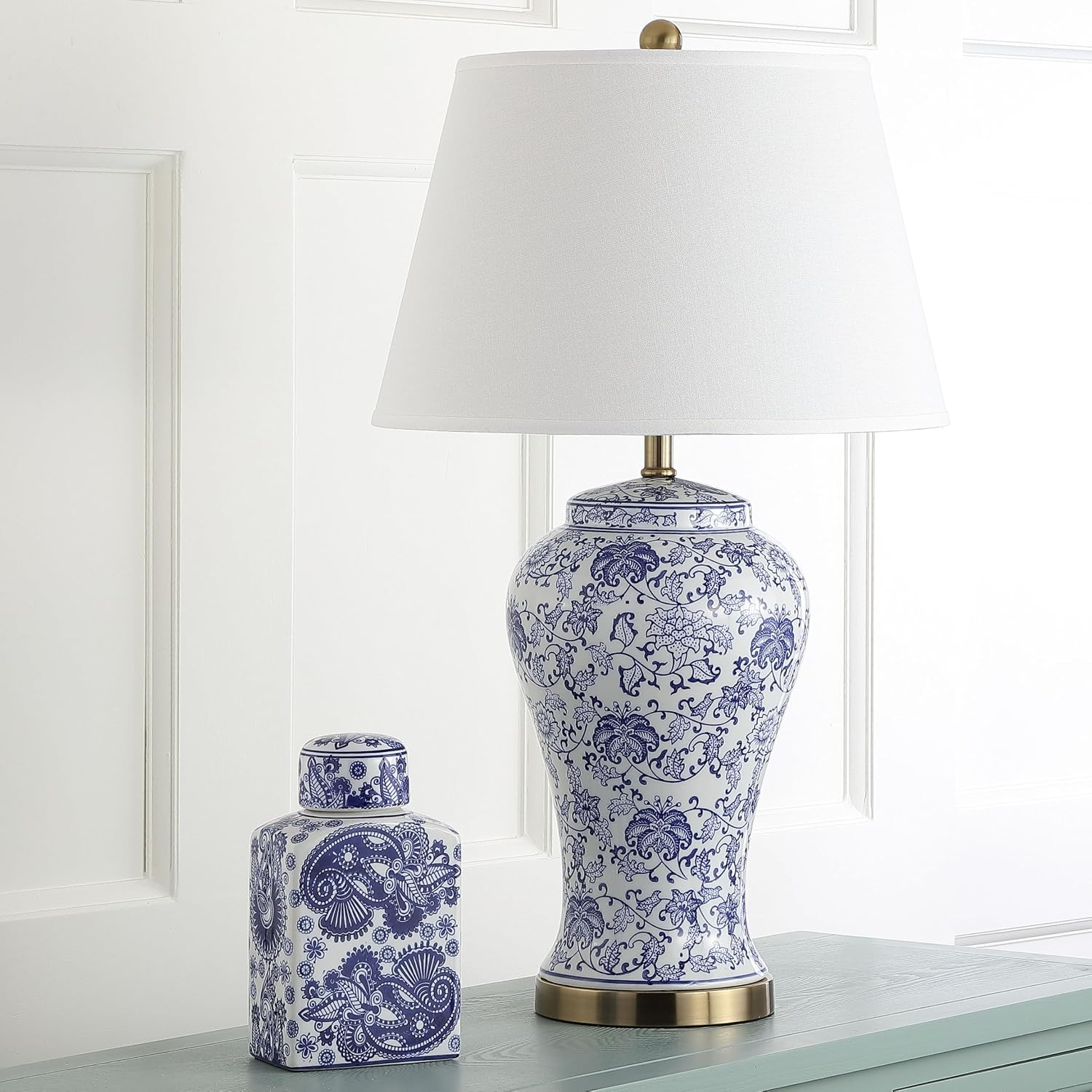 SAFAVIEH Lighting Collection – Spring Blossom Set of 2 Blue & White Floral Chinoiserie Table Lamps, 29-Inch Ceramic Lamps for Bedroom, Living Room, Home Office (LIT4170B-SET2)