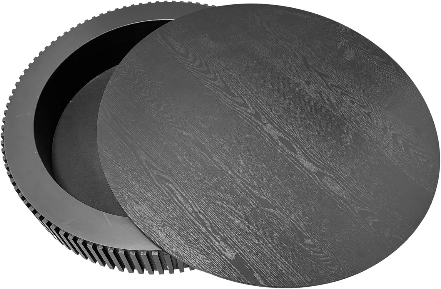 Round Coffee Table with Storage, Mid-Century Modern Solid Wood Center Table for Living Room, Large Circle Wooden Accent Table (39.37''L × 39.37''W × 13.78''H, Black)