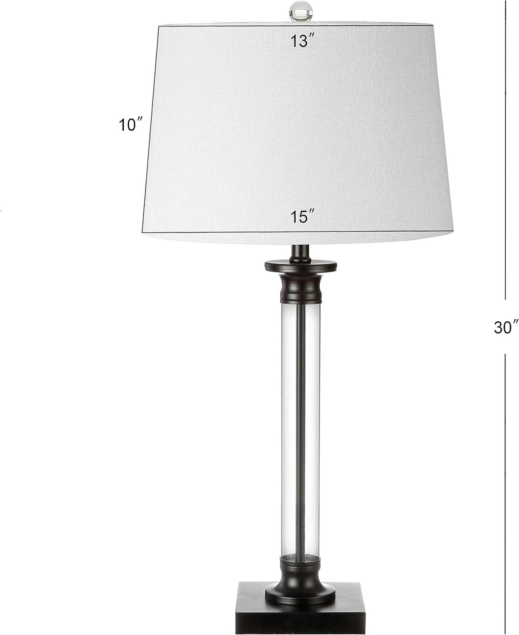 JONATHAN Y 30' Black/Clear Glass and Metal Column Table Lamp Set of 2 for Living Room Bedroom, Traditional Iron Base with White Linen Drum Shade, LED Bulbs Included JYL1008A-SET2