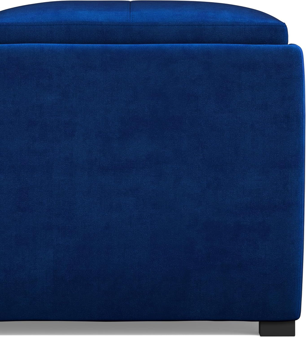SIMPLIHOME Avalon Wide Contemporary Square Coffee Table Storage Ottoman, Blue, Table Ottoman