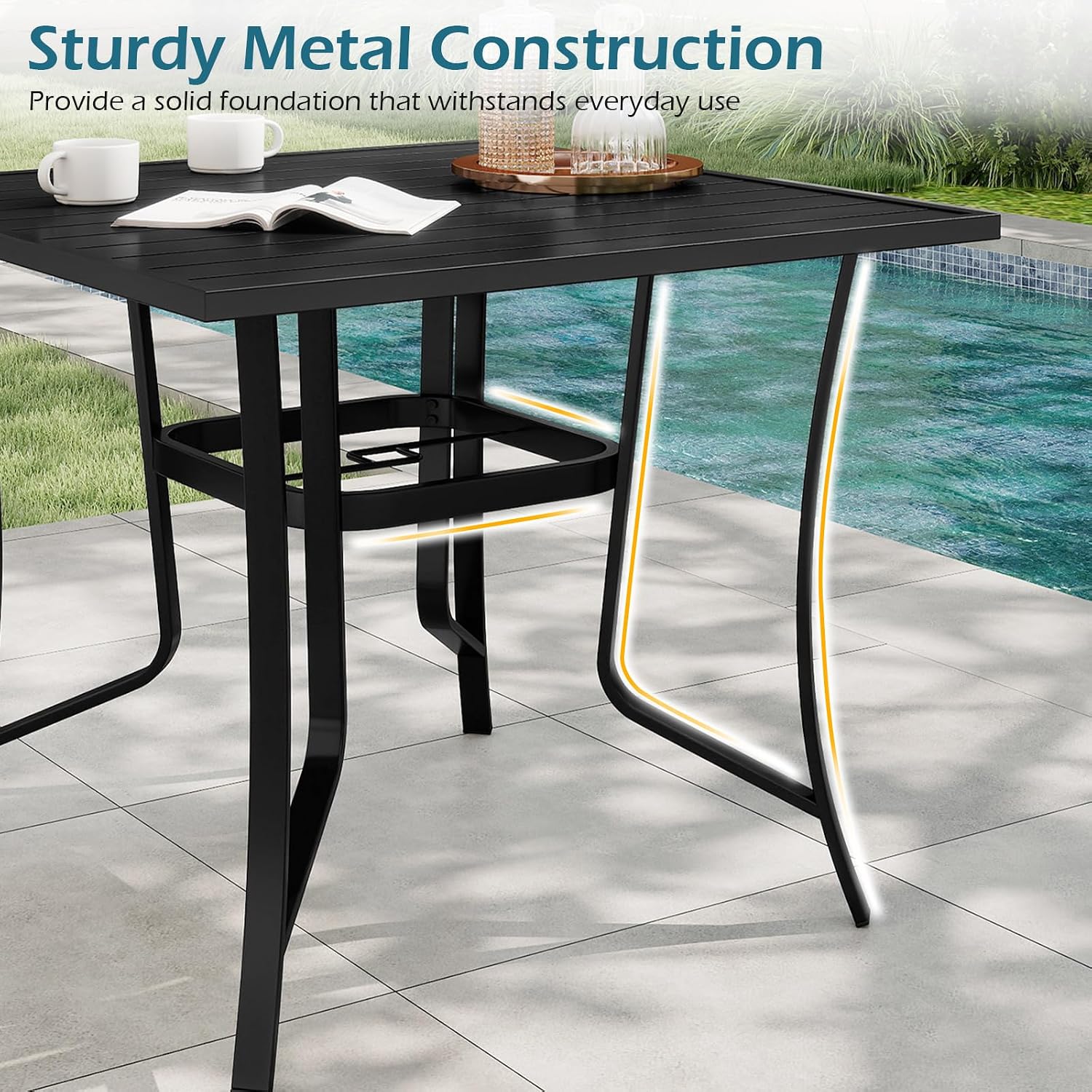 Tangkula 37' Metal Patio Dining Table for 4, Square Heavy Duty Outdoor Dining Table with Umbrella Hole, 4-Person Outside Dining Furniture for Porch, Garden, Balcony and Backyard