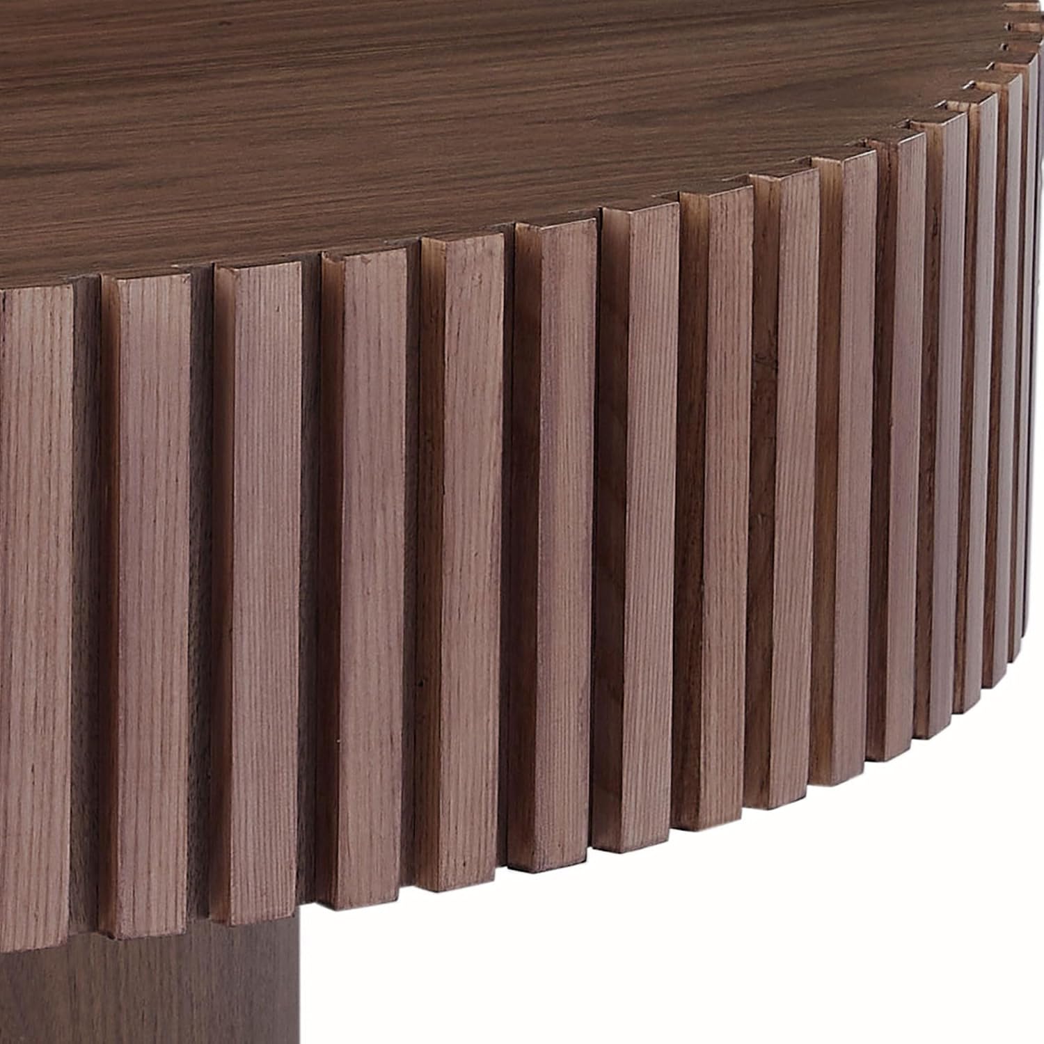 JUSTONE 39.4' Round Wood Coffee Table for Living Room - Modern Farmhouse Walnut Drum Center Table with Artisanal Carved Detailing, No Assembly Required (39.4' Diameter x 13.4' Height)