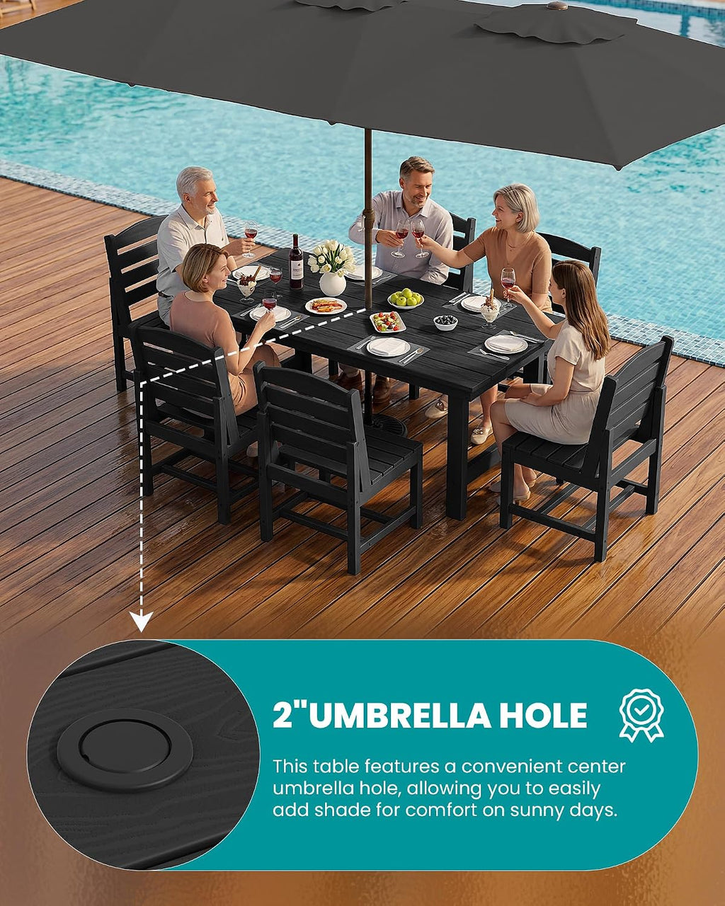 SERWALL Patio Dining Sets for 10 Person, HDPE Dining Set with 2 Tables, 8 Armless Chairs and 2 Armed Dining Chairs, Black