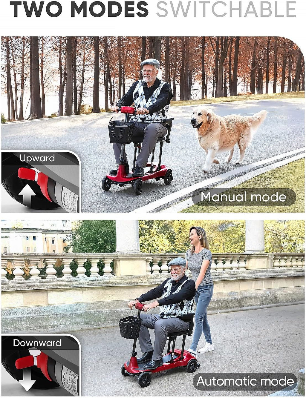 Mobility Scooters for Adults & Seniors - Ultra Lightweight 27.5 lbs Carbon Fiber Folding Electric Scooter - Airlines Approved All-Terrain Portable Scooter with Basket and Charger Included-Red