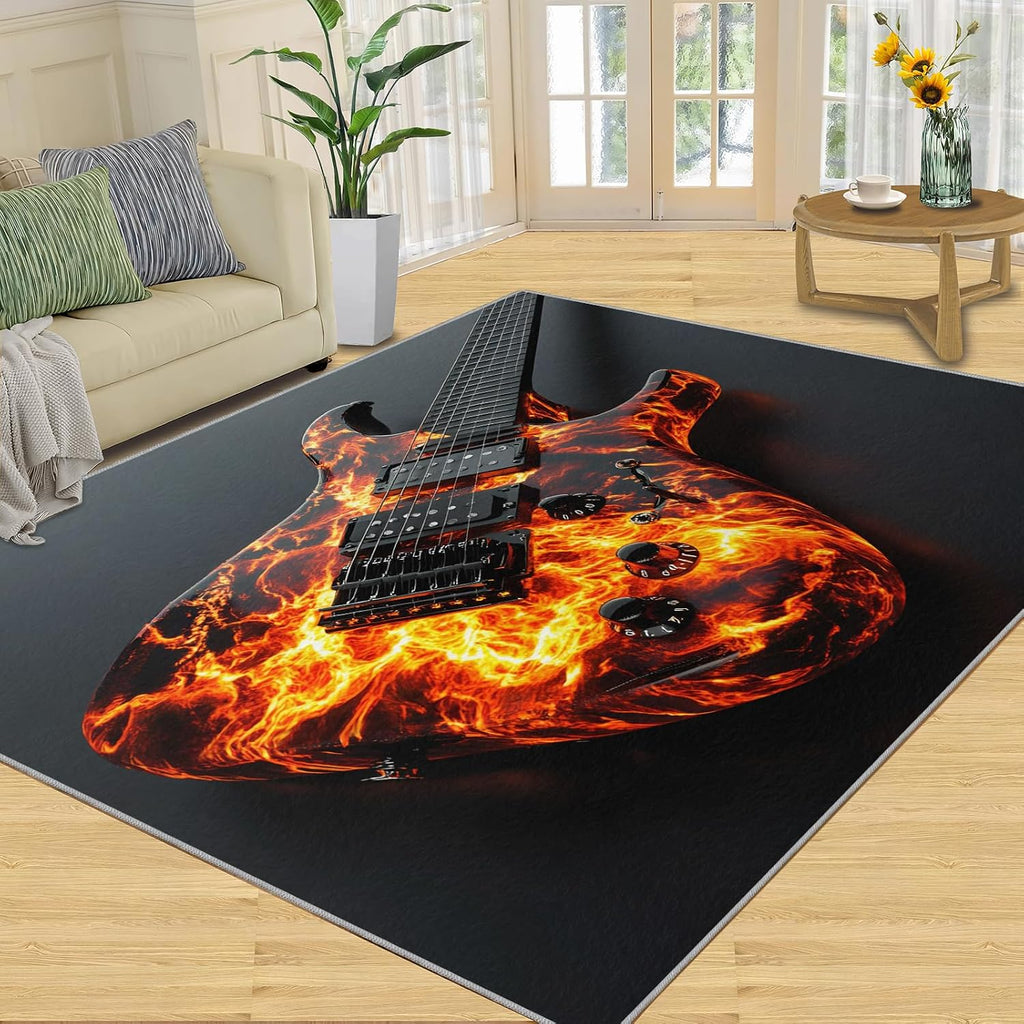 Guitar Rug 5x7-5x7 Rug, Passion Rock Area Rugs for Living Room, Musical Instrument Washable Area Mat for Bedroom, Rock and Roll Carpet, Boys Room Carpet - Guitar Home Decor & Gift