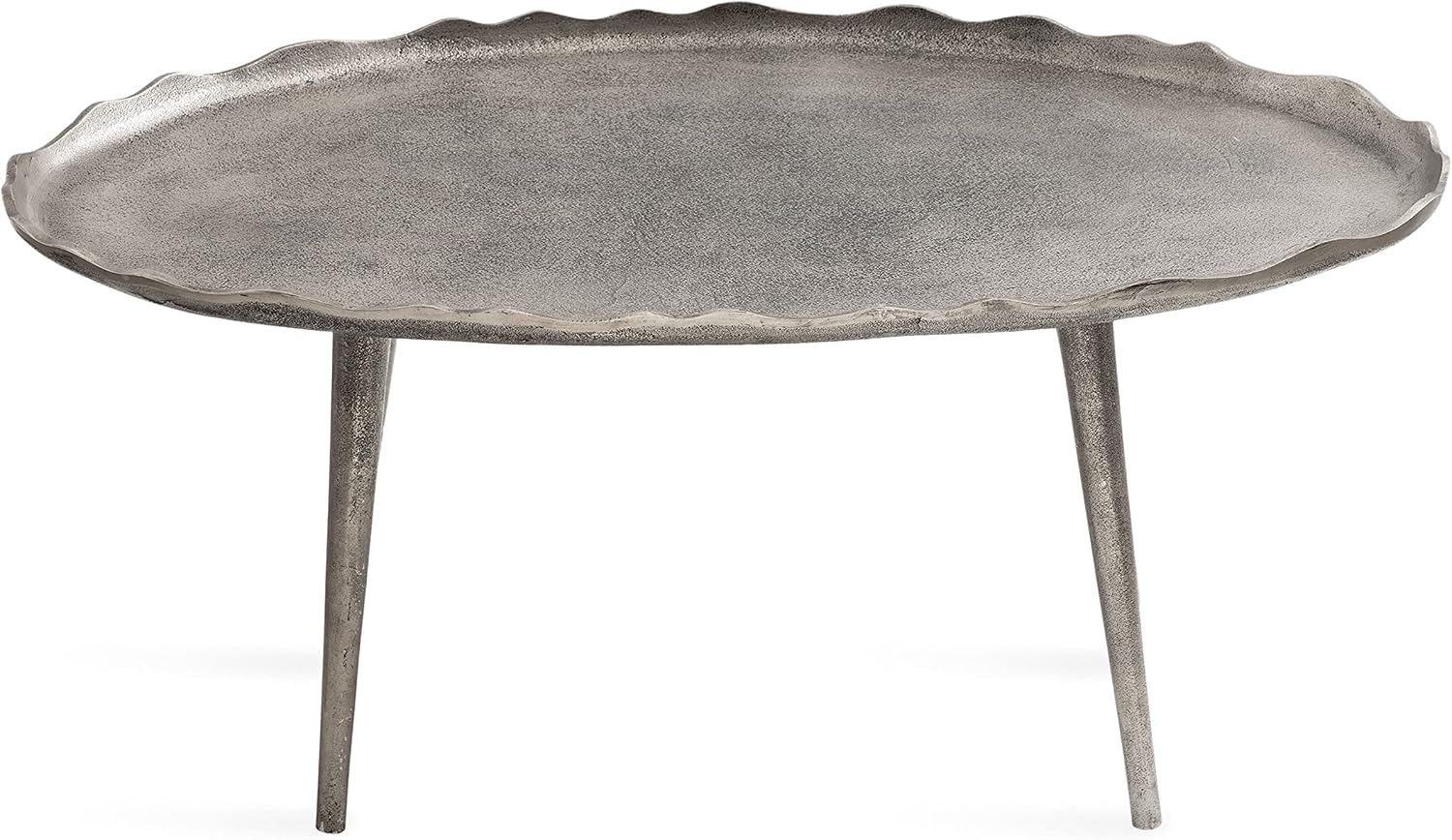 Kate and Laurel Alessia Modern Glam Oval Coffee Table, 34 x 20 x 15, Silver, Metal Living Room Table for Storage and Display with Antique Deckled Edge Detailing