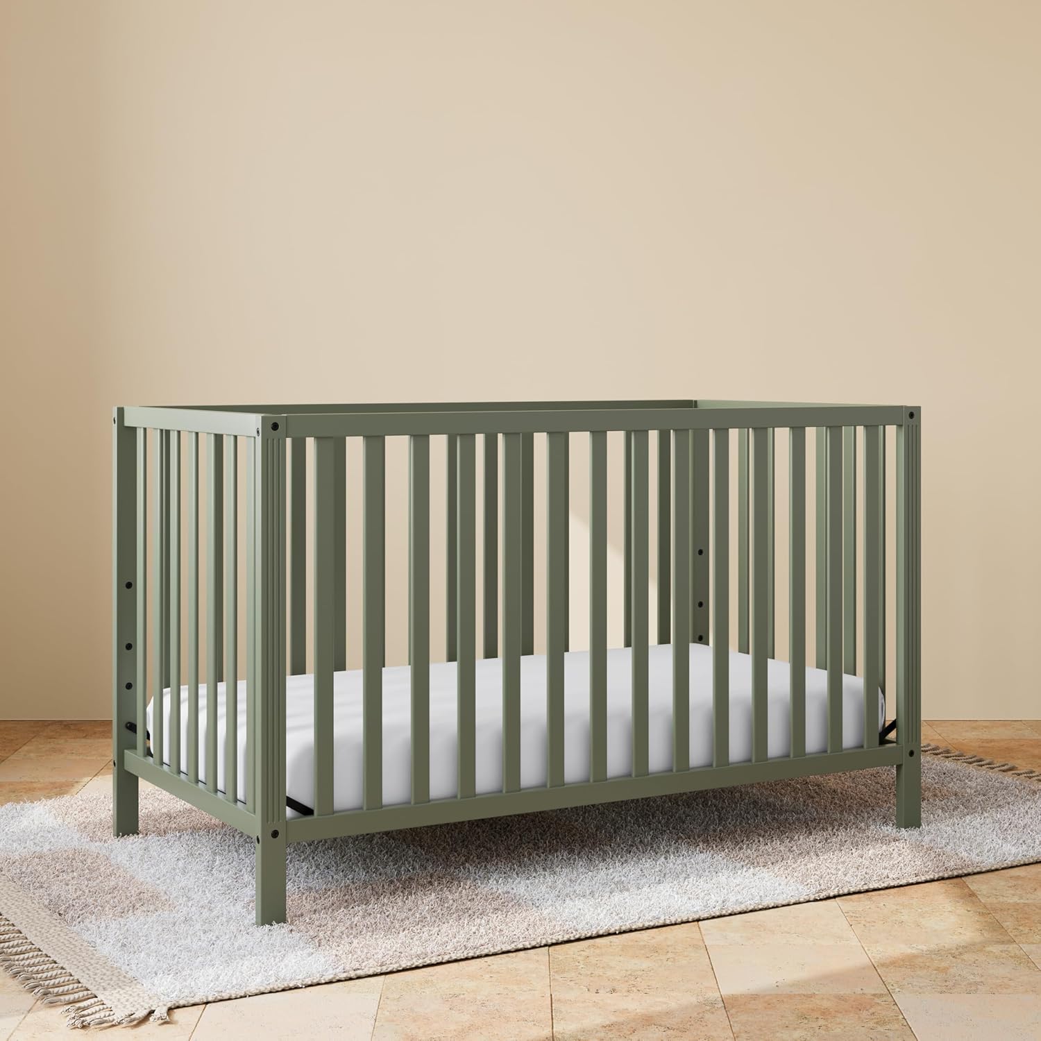 Storkcraft Morningside 5-in-1 Convertible Crib – GREENGUARD Gold Certified, Fits Standard Crib Mattress, Converts to Toddler Bed, Daybed and Full Bed, 4 Adjustable Mattress Heights (Olive)