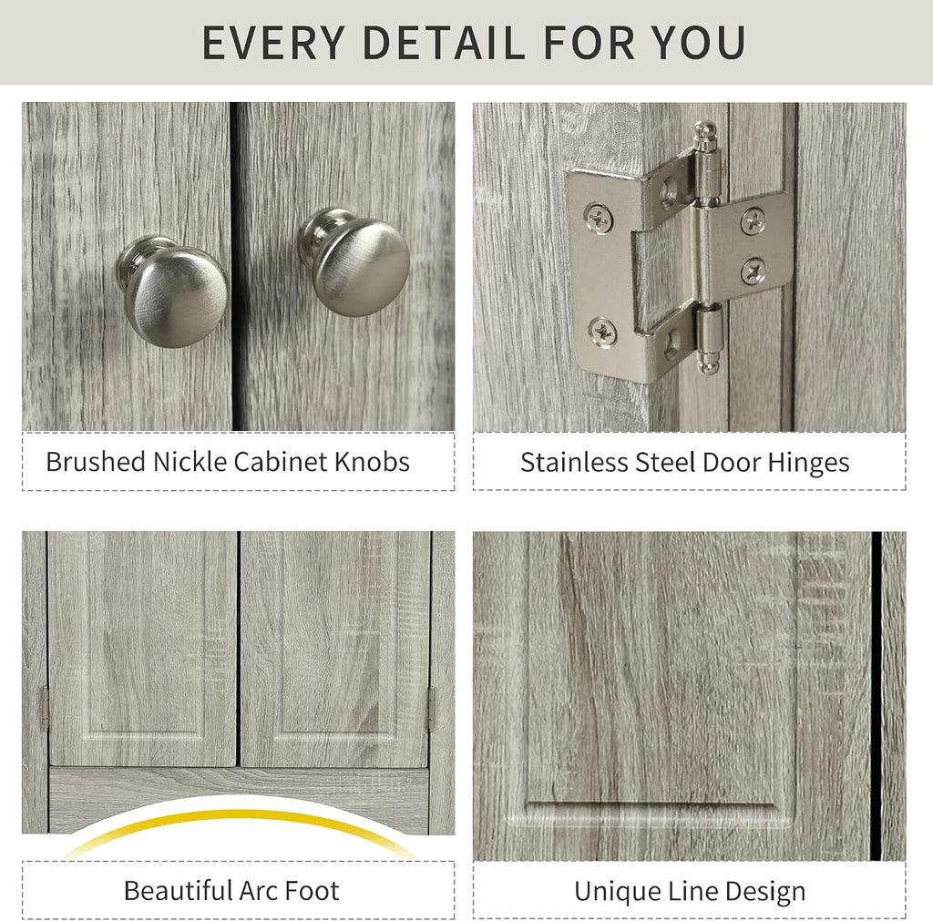 Knocbel 31.5' Height Corner Floor Storage Cabinet with Brushed Nickel Knobs, 2 Doors and Adjustable Shelves, Bathroom Pantry Corridor Free Standing Triangle Organizer Unit (Oak)