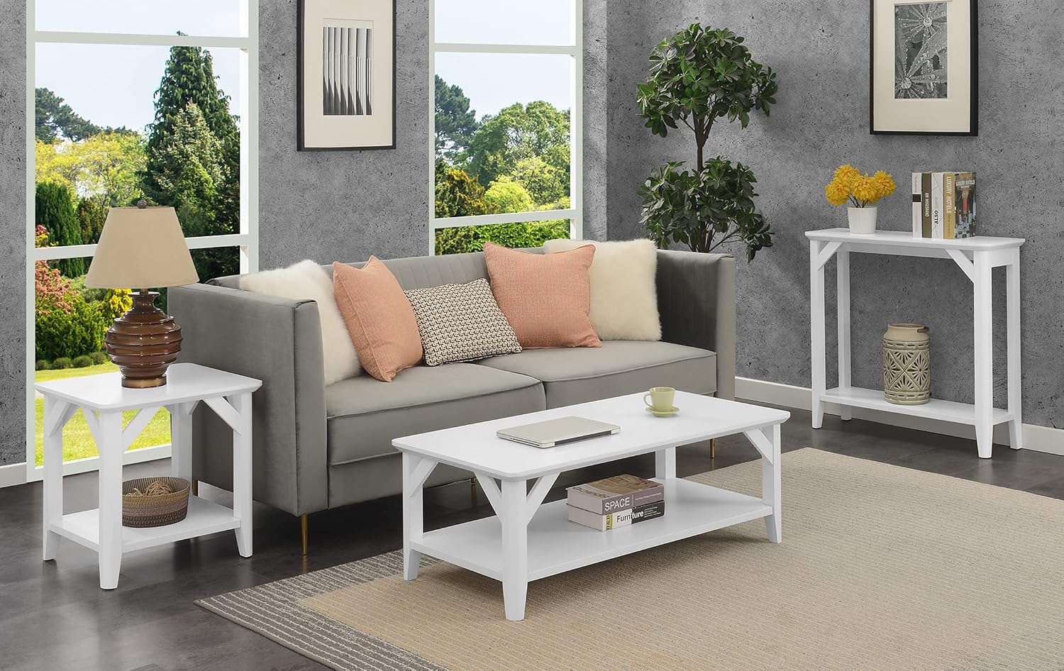 Convenience Concepts Winston Coffee Table 47.25' - Modern Center Room Accent with Storage Shelf for Transitional, Traditional Living & Family Room, White