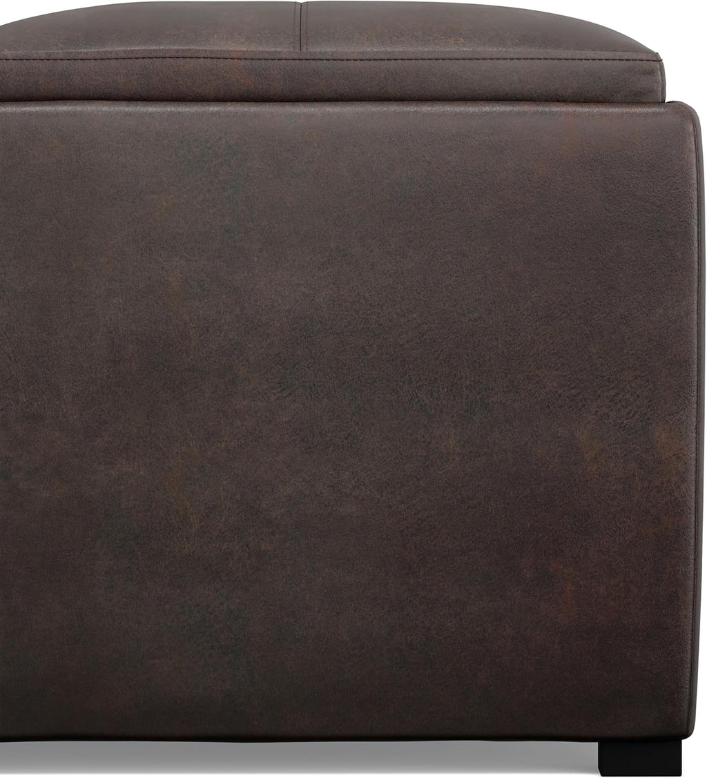 SIMPLIHOME Avalon Wide Contemporary Square Coffee Table Storage Ottoman, Distressed Brown, Table Ottoman