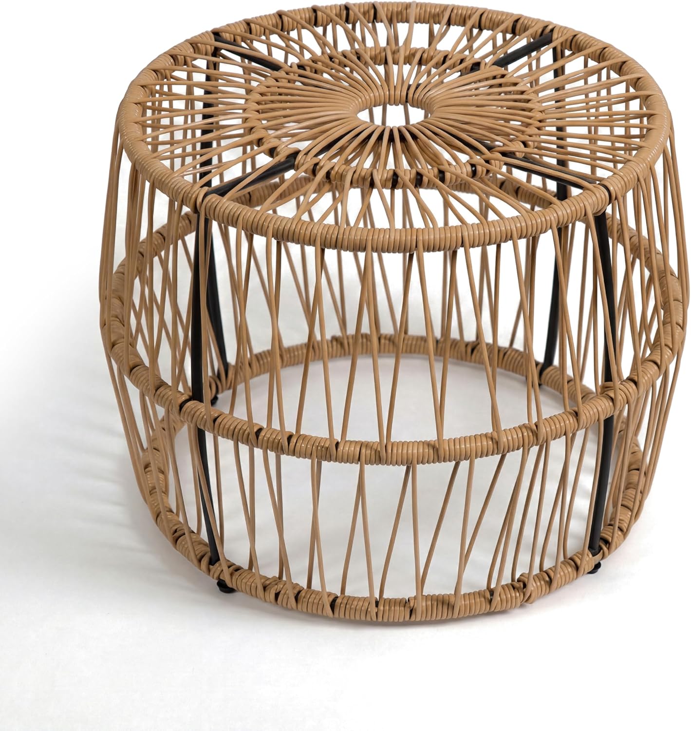Furniture of America Ysar Boho Rattan Round Coffee Table Outdoor with Metal Frame, All-Weather and Rust Resistant, Handcrafted Coastal Furniture for Patio, Poolside, Garden, Yard, Natural Brown