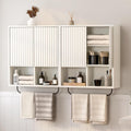EYYTHUNG Fluted Wall Cabinet Set of 2, Wooden Bathroom Medicine Cabinet Storage with 2 Doors, Adjustable Shelf and Towels Bar, Modern Wall Mount Large Floating Cabinet for Kitchen White