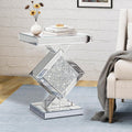 Crushed Diamond Mirrored End Table, Silver Side Accent Table, Small Mirrored Coffee Table for Living Room, Bedroom, 16'x16'x24'