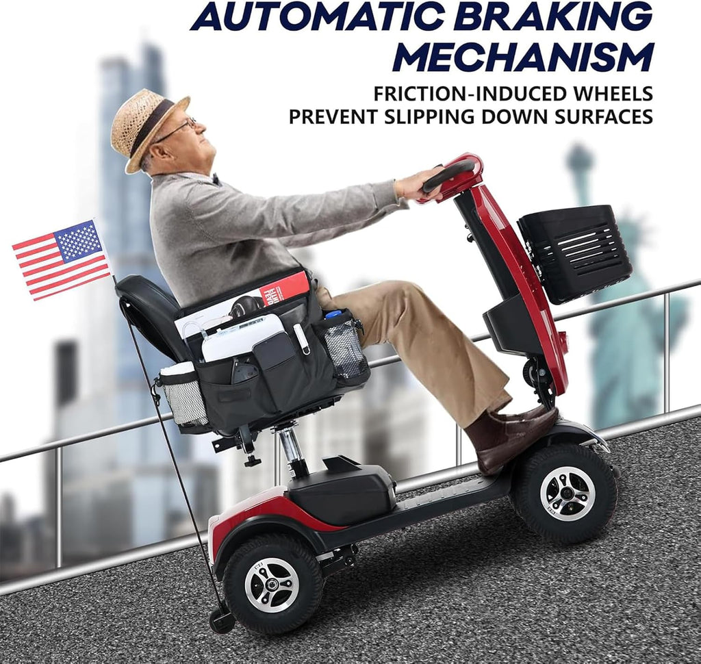 Mobility Scooters for Seniors & Adults 400 Lb Weight All Terrain,Heavy Duty 4 Wheel Foldable Powered Scooter,Portable Disability Mobile Electric Wheelchair,Luxury Seat and w/Led Lights,red