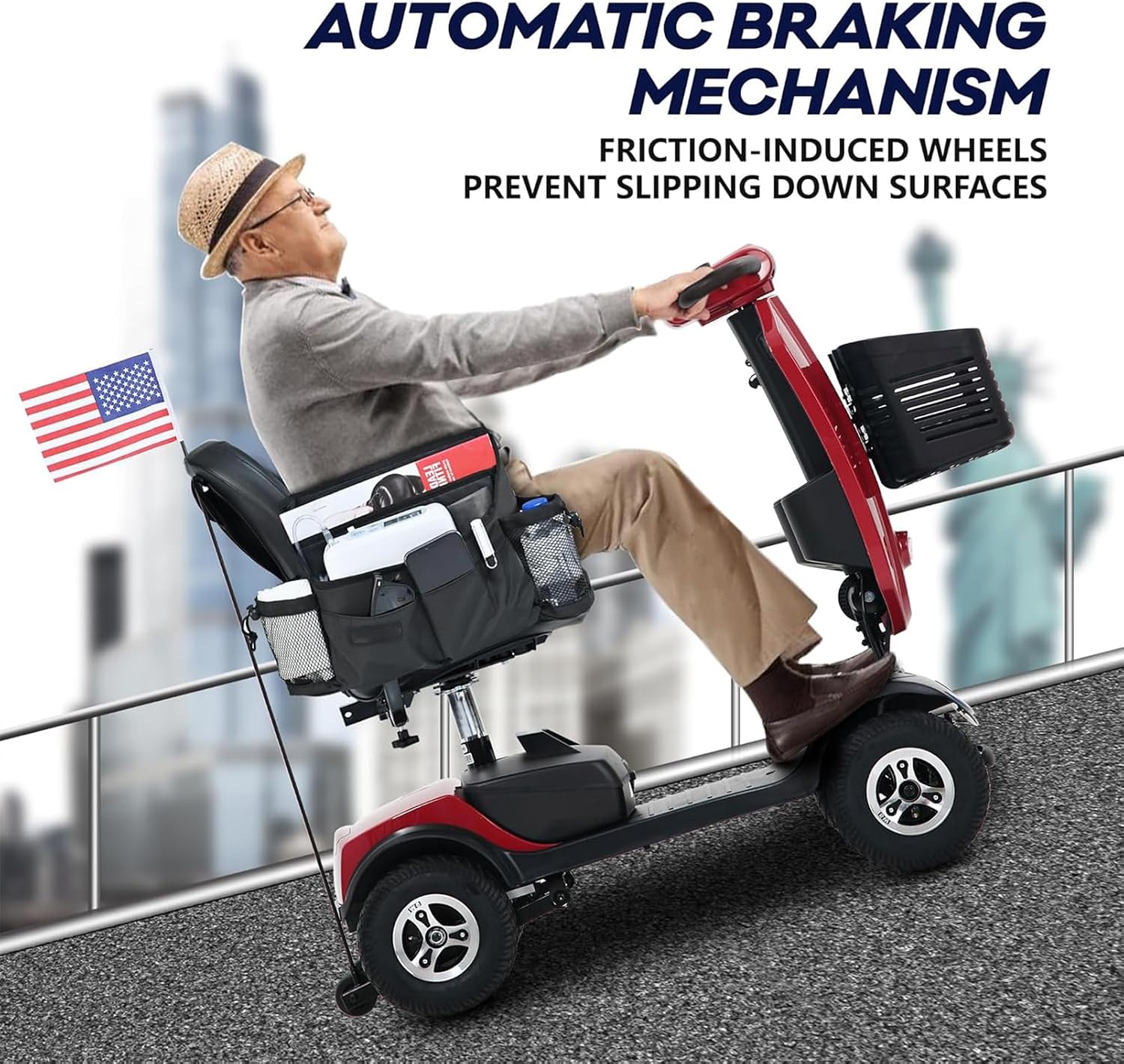 Mobility Scooters for Seniors & Adults 400 Lb Weight All Terrain,Heavy Duty 4 Wheel Foldable Powered Scooter,Portable Disability Mobile Electric Wheelchair,Luxury Seat and w/Led Lights,red