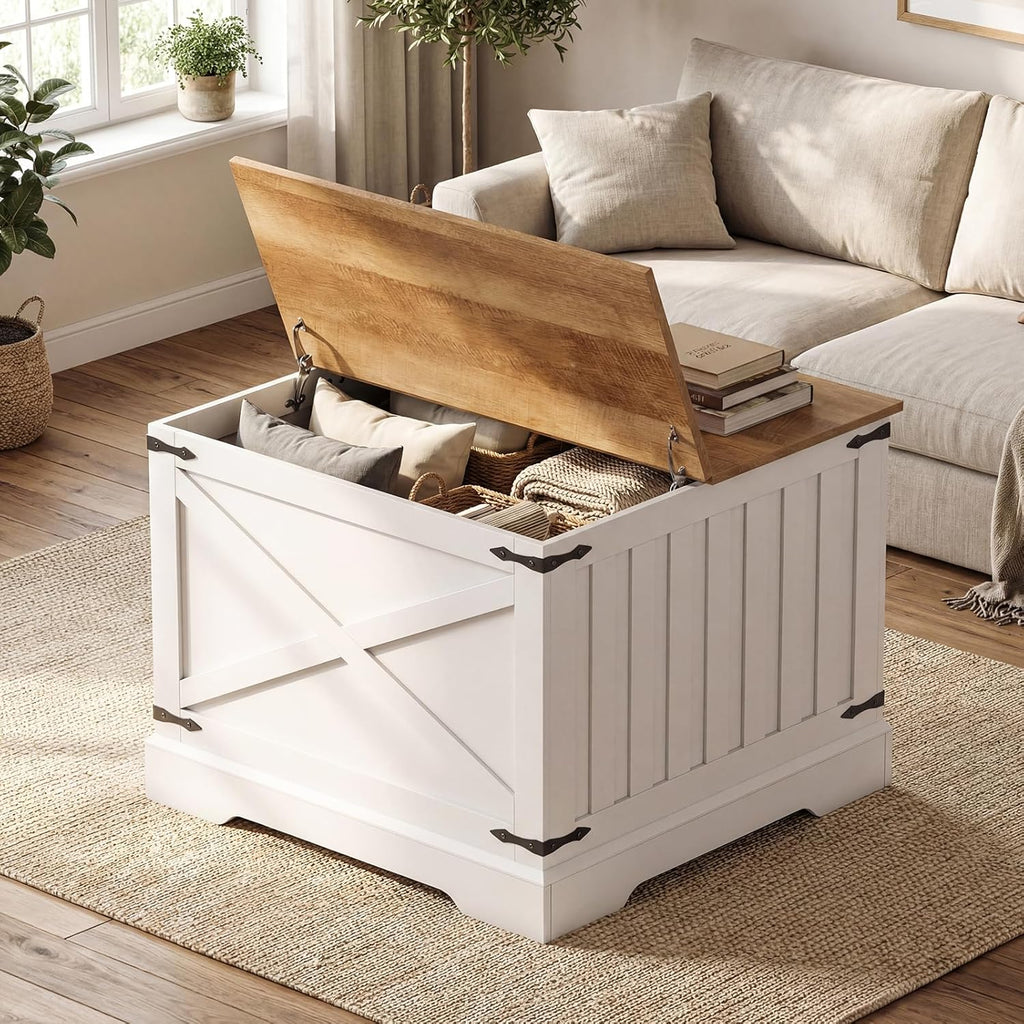Giantex Farmhouse Lift Top Coffee Table, 31.5' Square Wood Center Table with Large Hidden Storage Compartment & Hinged Lift Top, Accent Cocktail Tea Table, Rustic Living Room Tables (Oak)