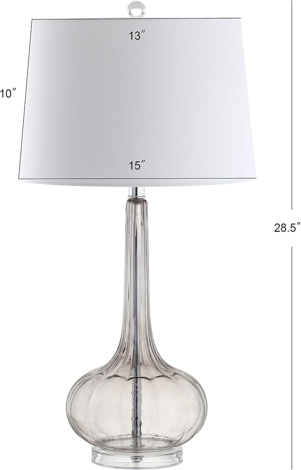 JONATHAN Y 28.5' Smoke Gray Glass Teardrop LED Table Lamp Set of 2 for Living Room Bedroom Nightstand, White Linen Shade Modern Transitional Bedside Desk Lamp (JYL1079D-SET2)