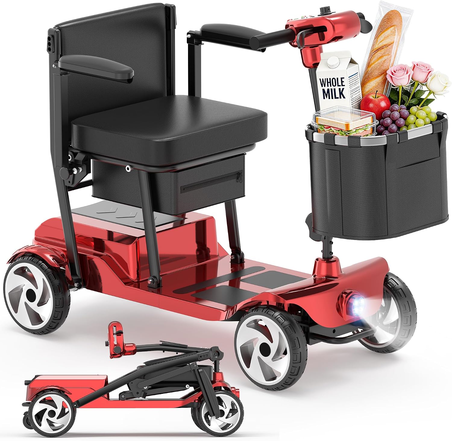 Mobility Scooters, Lightweight Electric Scooters for Seniors&Adults | 49lb Aluminum Frame with Removable Battery, Foldable Motorized Scooters for Trips, Shopping, Daily Use, Race Red, 10 Ah