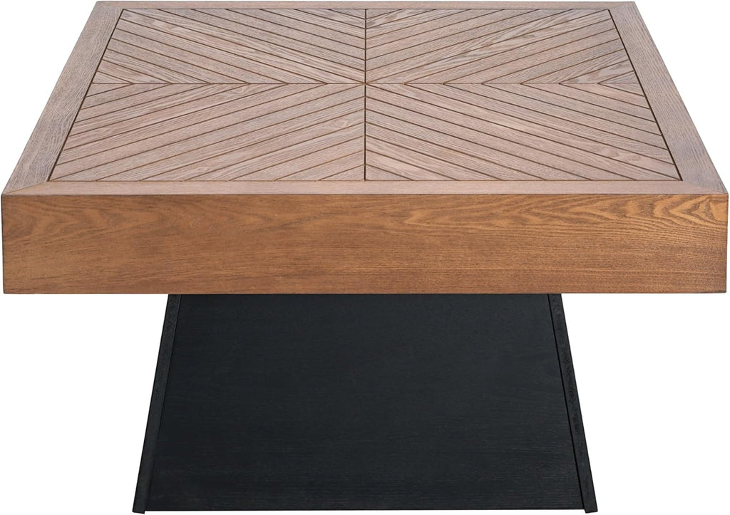 Merax Modern Square Coffee Table for Living Room,31.5 Inch Brown Wood Grain Top & Black Base, Mid-Century Farmhouse Style Center Accent Table,Brown
