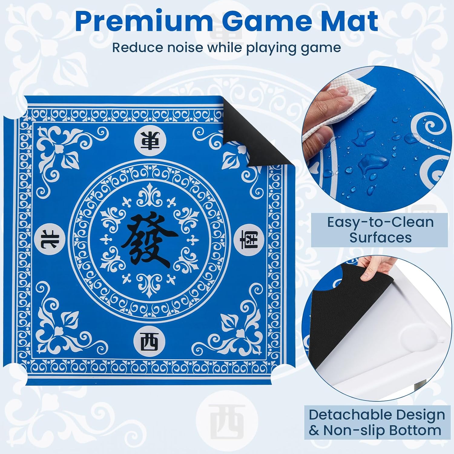 Goplus Mahjong Table, 35' Square Folding Card Table w/4Cup Holders, Anti Slip Mat, HDPE Tabletop, Metal Legs, Portable Mahjong Game Table for Domino Game, Picnic (Ocean Blue, Table w/Removable Mat)