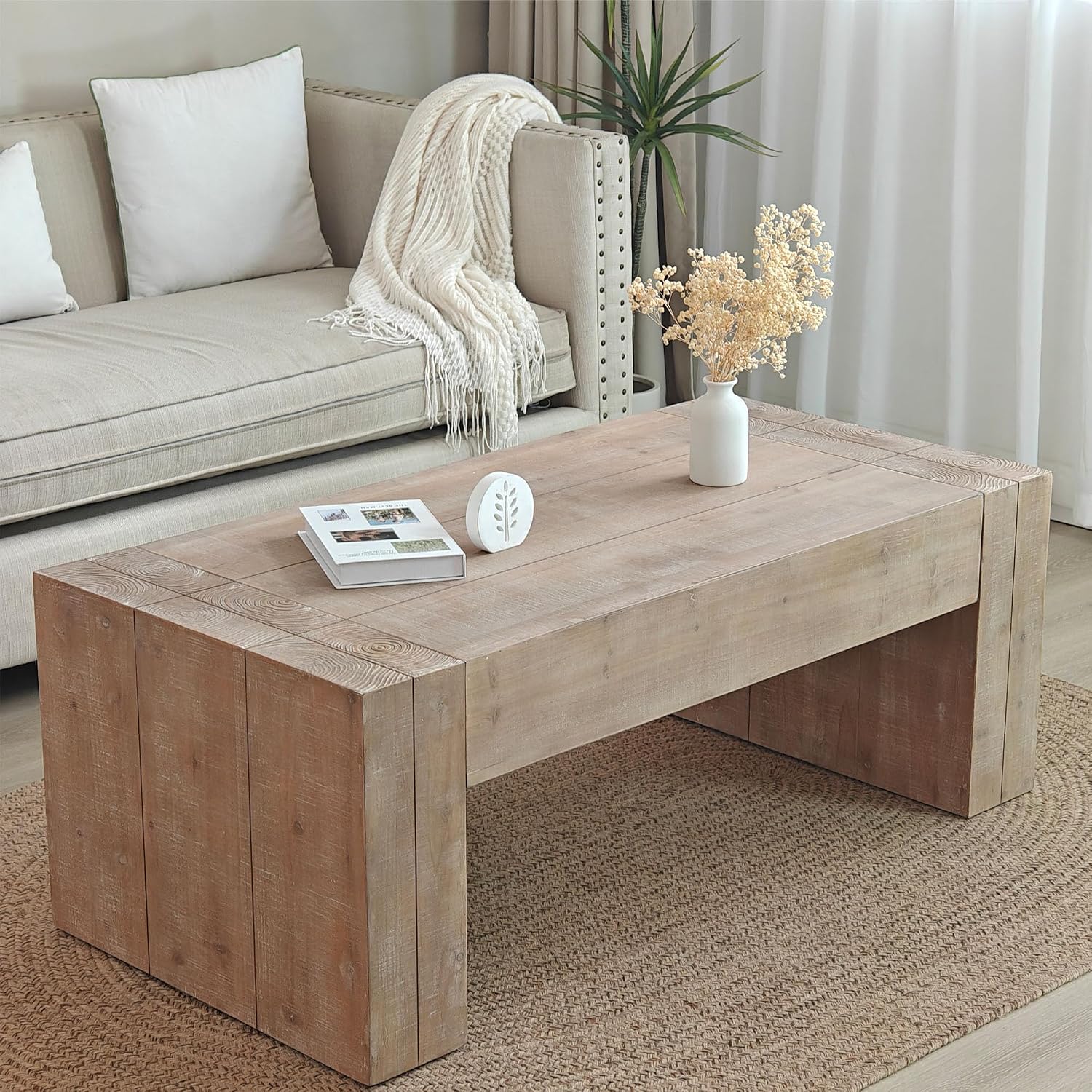 50' Black Coffee Table Living Room Wood Table, Versatile Wood Coffee Tables,Modern Nature Coffee Tables, Nature(49.41' L x 23.82' W x 18.9' H)