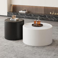 Round Coffee Table Set with Hidden Storage, 27.56' White Drum Center Table and 19.69' Black Coffee Table Set, 2 Pieces Living Room Table Set with Tempered Glass Top and PU Leather Body