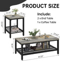 furlinkhm Coffee Table Set of 3, Industrial Coffee Table with 2 Square End Side Tables, Modern Living Room Table Set, with Metal Frame, for Apartment Home Office, Grey