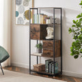 VECELO 5 Tier Bookshelf,62inch Height Bookcase with 2 Storage Drawers and 1 Cabinet, Wooden Shelves with Metal Frame,Open Book Shelves Standing Shelf Unit for Living Room, Bedroom,Office