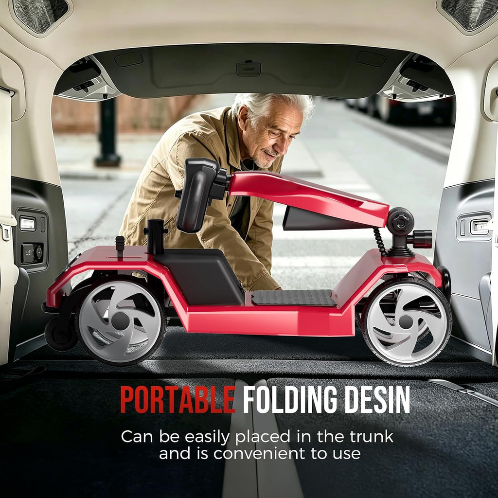HomyKing Mobility Scooters for Seniors, 4 Wheel Foldable Mobility Scooters for Adults, Folding Travel Mobility Scooter with Seat, Electric Wheelchair, Powered Lightweight Motorized Scooter - Red