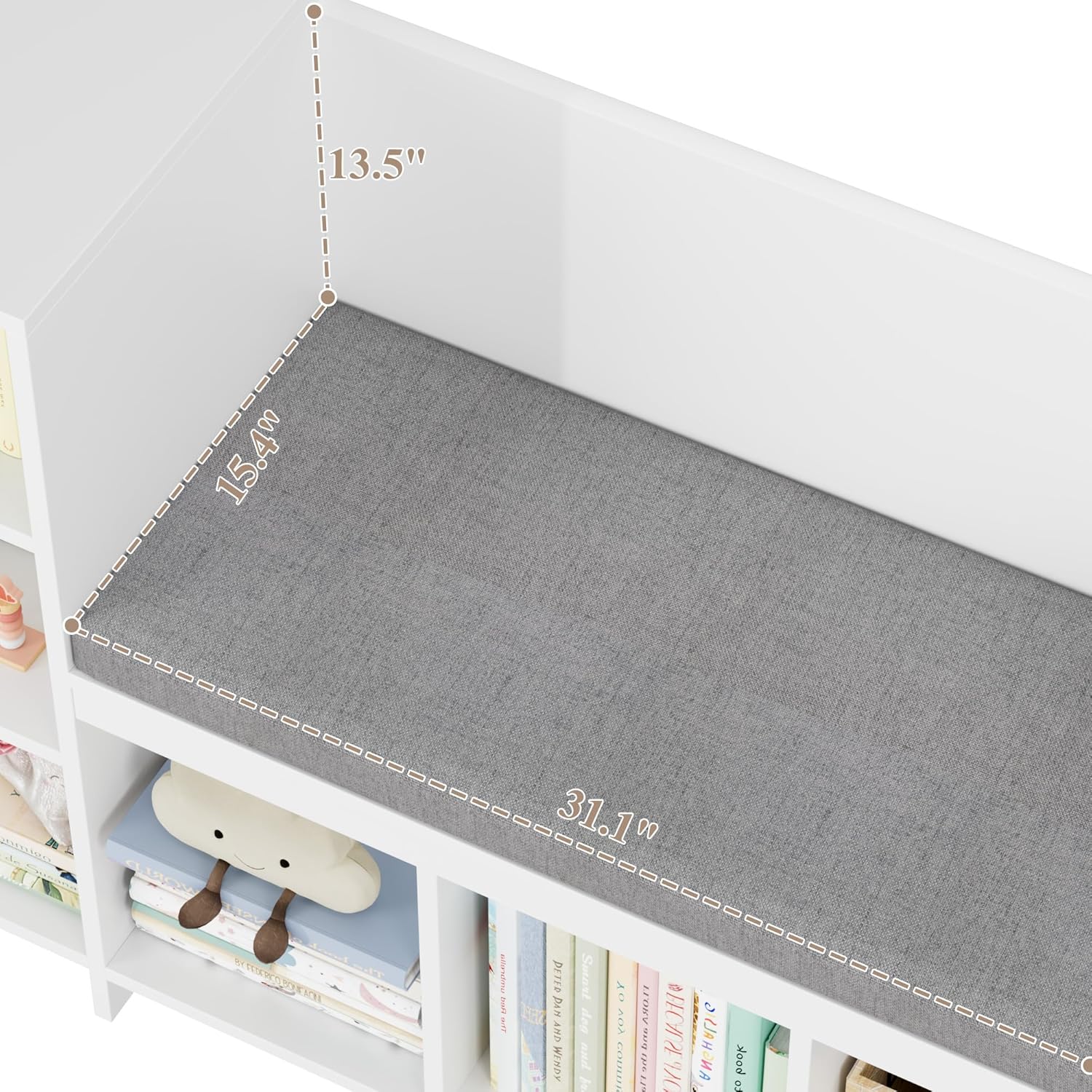 HOSTACK 67' W Kids Reading Nook with Toy Storage Organizer, Large Kids Bookshelf with Toy Storage Box on Wheels, Big Kid Bookcase with Bench and 6 Open Cubbies for Playroom, Kid Room, White