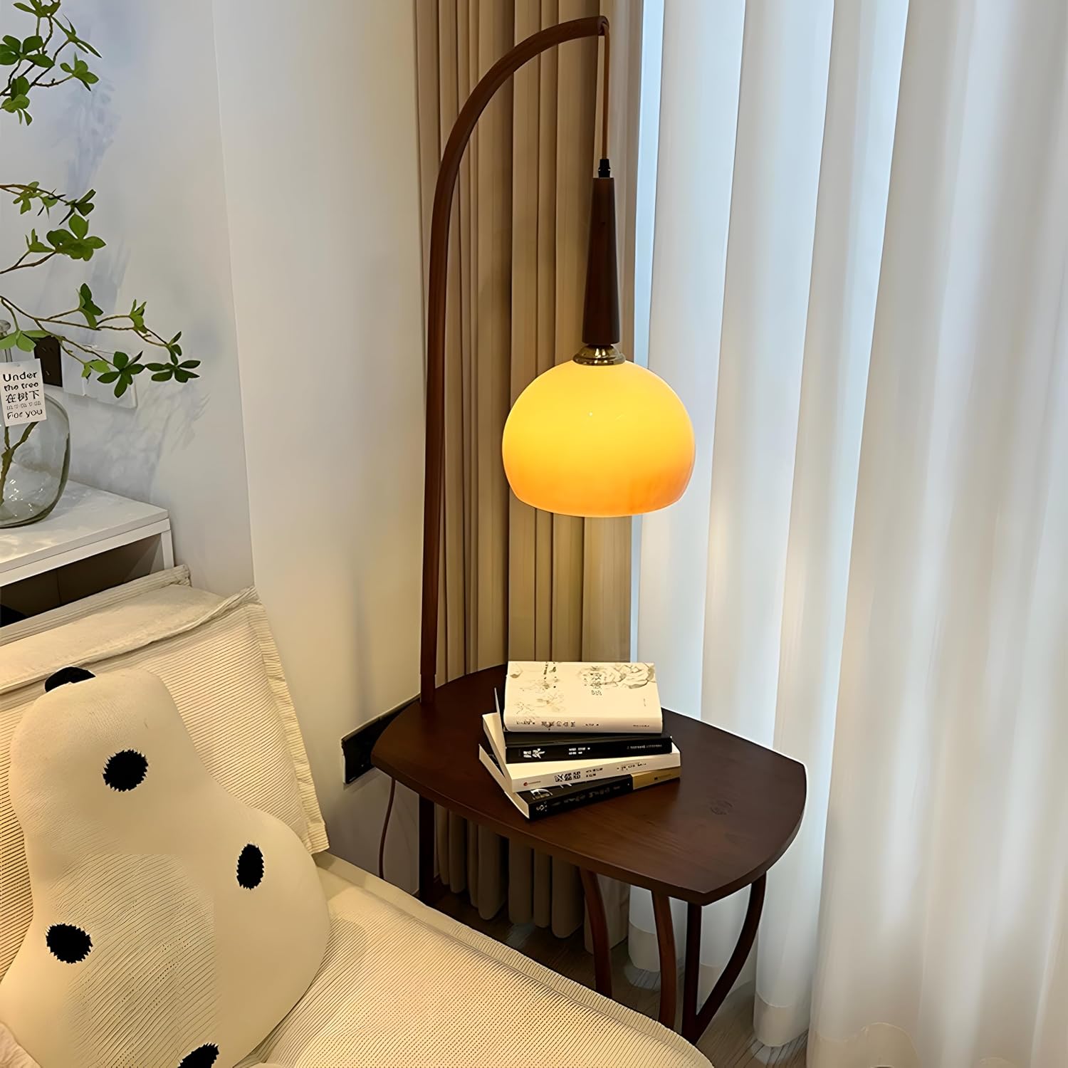 Bofea-Retro Floor Lamp for Living Room,Mid Century Tall Lamps with Tea Table,Fishing Standing Lamp with Mushroom Glass Lampshade,Table Tall Pole Talling Light for Bedroom,Office,Apartment.(A Model)
