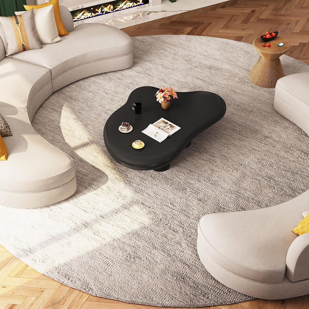 46.06' Black Large Cloud Coffee Table, Modern Round Edge Coffee Table with 4 Sturdy Support Legs and 2.67' Thick Tabletop,Easy Match for Living Room, Bedroom, Balcony,Patio