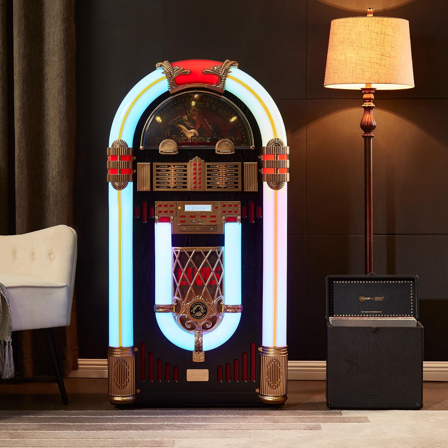 Arkrocket Full Size Jukebox Vinyl Record Player Bluetooth USB SD CD Player Radio Retro Turntable Classic Jukebox… (Saturn V - Elvis 68)
