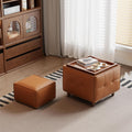 Square Ottoman with Storage Set of 2, Leather Coffee Table Ottoman, Multifunctional Foot Rest Stool with Storage for Living Room & Bedroom