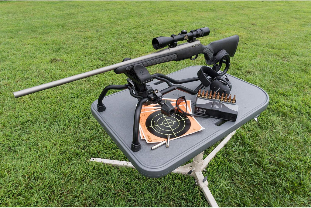 Caldwell Stable Table with Ambidextrous Design, 360 Degree Rotation and Weatherproof Synthetic Top and Seat for Outdoor, Range, Shooting and Cleaning